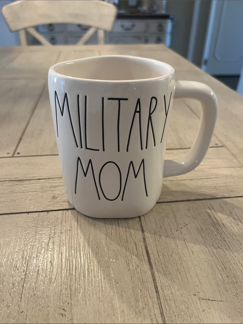 Rae Dunn White Ceramic Mug with Black "MILITARY MOM" Lettering